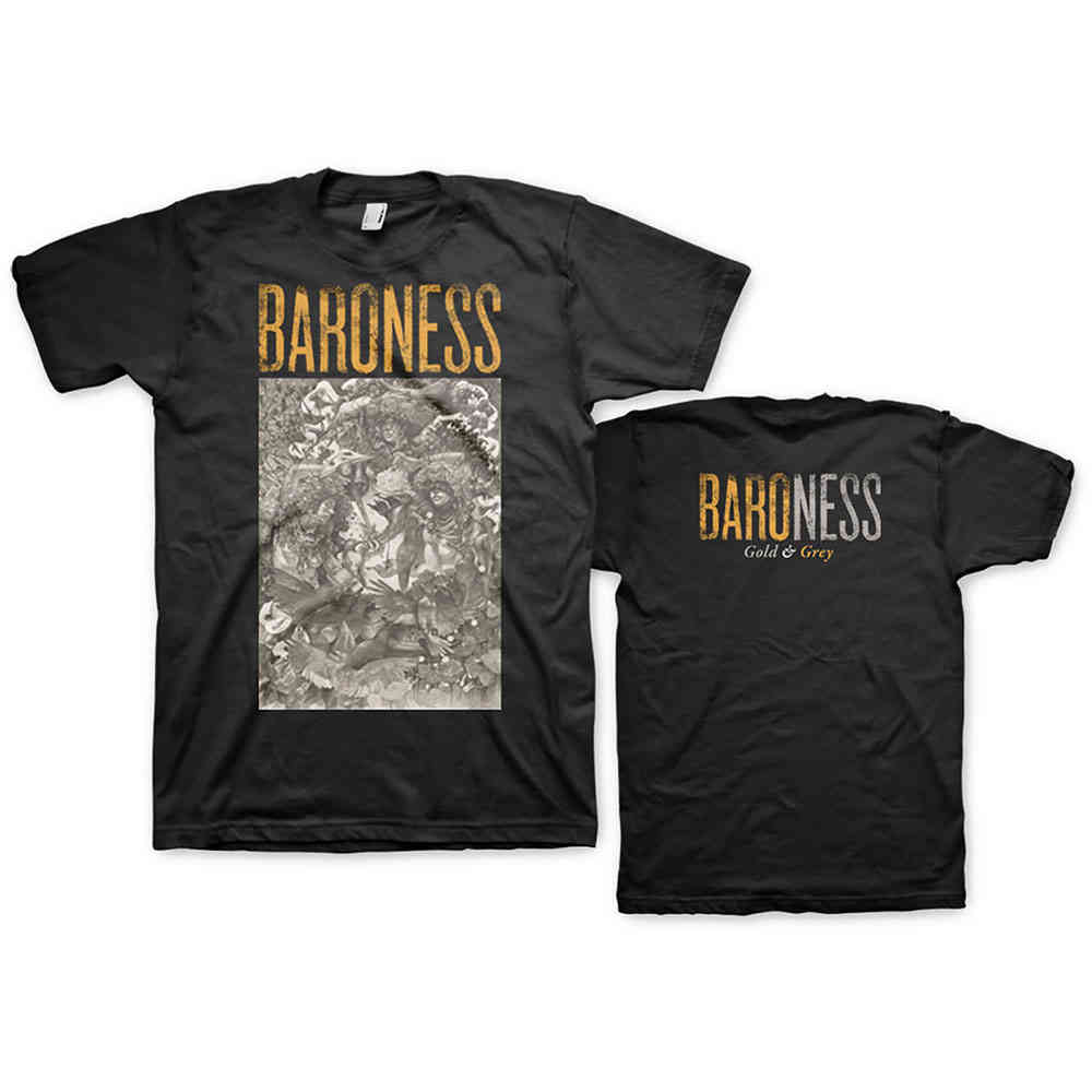 Baroness - Gold & Grey Heren Tshirt - Zwart